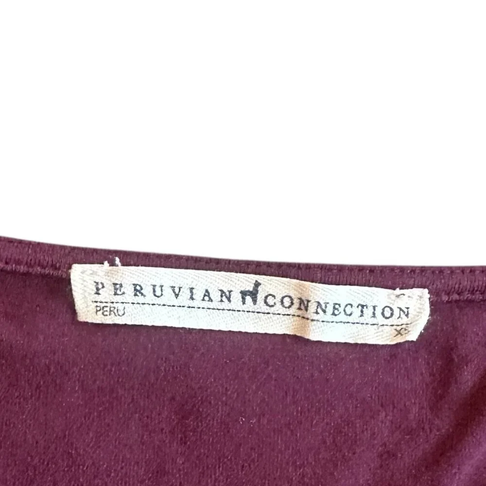 Peruvian Connection Purple Jersey Knit Dress Long Sleeve Flowy Size XS Women's